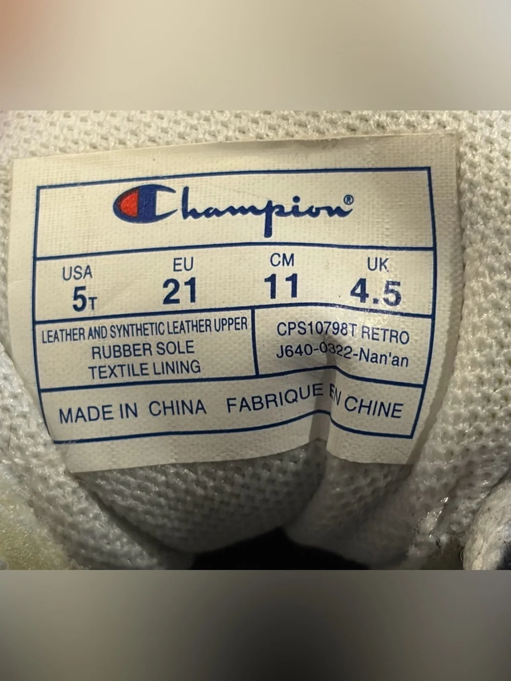 Champion Retro Shoes White/Blue/Red Shoes Sz 5T